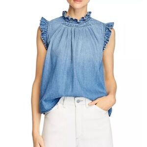 FRAME Ruffle Denim Sleeveless Top in Joanie Size XS